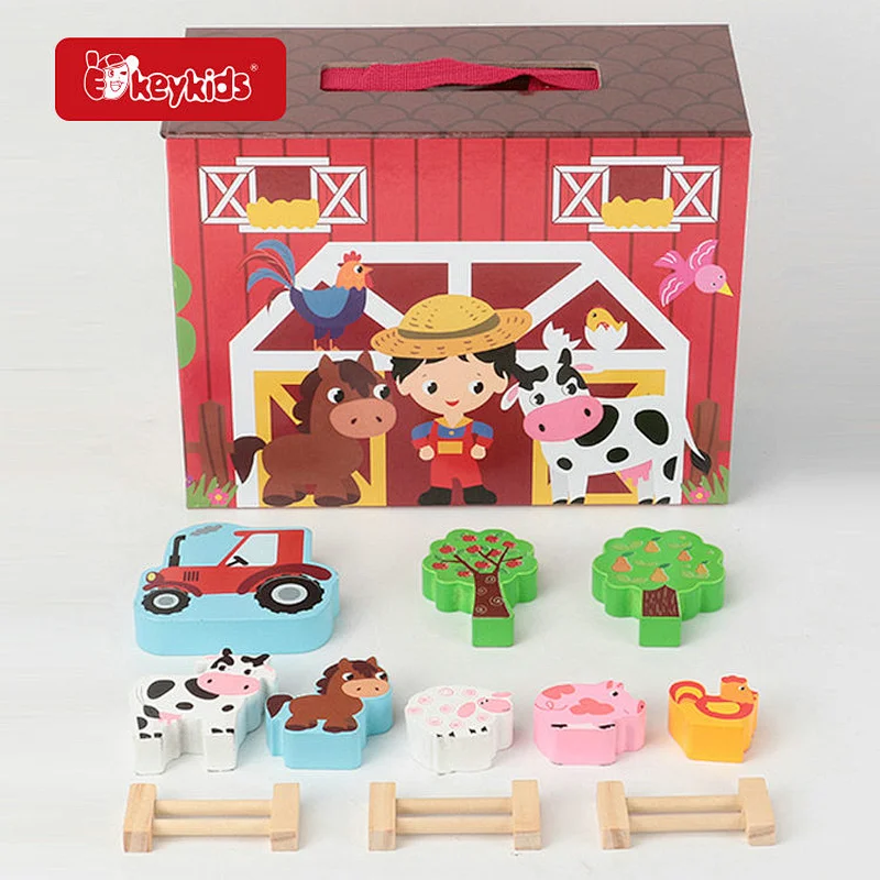 Hot Selling Educational Role Play Scene Toy Wooden Farm Play Box For Kids W06A551