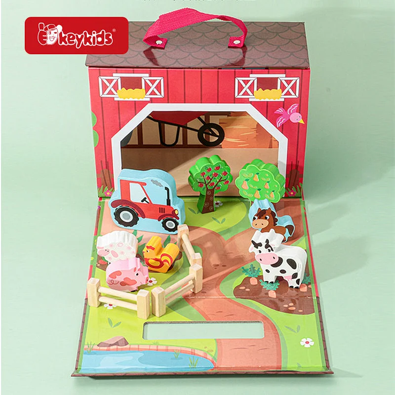Popular Educational Scene Block Toys Set Wooden Zoo Play Box For Kids W06A553